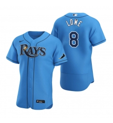 Men Tampa Bay Rays 8 Brandon Lowe Men Nike Light Blue Alternate 2020 Flex Base Player MLB Jersey