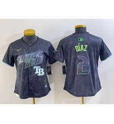 Women Tampa Bay Rays 2 Yandy Diaz Charcoal 2024 City Connect Limited Stitched Baseball Jersey 4