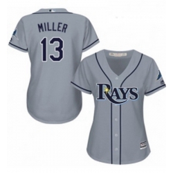 Womens Majestic Tampa Bay Rays 13 Brad Miller Replica Grey Road Cool Base MLB Jersey 