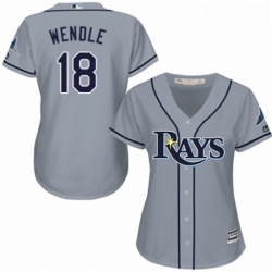 Womens Majestic Tampa Bay Rays 18 Joey Wendle Replica Grey Road Cool Base MLB Jersey 