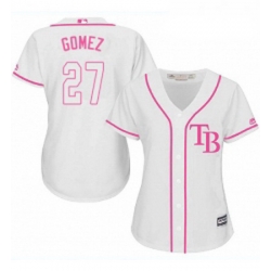 Womens Majestic Tampa Bay Rays 27 Carlos Gomez Authentic White Fashion Cool Base MLB Jersey 