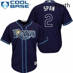 Youth Majestic Tampa Bay Rays 2 Denard Span Authentic Navy Blue Alternate Cool Base MLB Jersey 