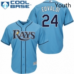 Youth Majestic Tampa Bay Rays 24 Nathan Eovaldi Authentic Light Blue Alternate 2 Cool Base MLB Jersey 