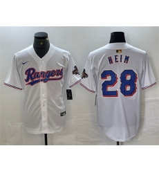 Men Texas Rangers 28 Jonah Heim White Gold Cool Base Stitched Baseball Jersey