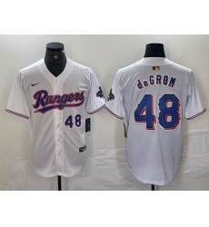 Men Texas Rangers 48 Jacob DeGrom White Gold Cool Base Stitched Baseball Jersey 1