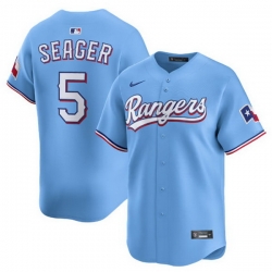 Men Texas Rangers  5 Corey Seager Light Blue Alternate Limited Stitched Baseball Jersey