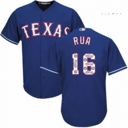 Mens Majestic Texas Rangers 16 Ryan Rua Authentic Royal Blue Team Logo Fashion Cool Base MLB Jersey 