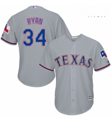 Mens Majestic Texas Rangers 34 Nolan Ryan Replica Grey Road Cool Base MLB Jersey