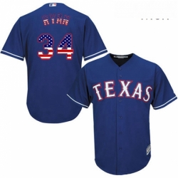 Mens Majestic Texas Rangers 34 Nolan Ryan Replica Royal Blue USA Flag Fashion MLB Jersey