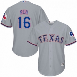 Youth Majestic Texas Rangers 16 Ryan Rua Replica Grey Road Cool Base MLB Jersey 