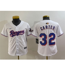 Youth Texas Rangers 32 Evan Carter White Gold Stitched Baseball Jersey