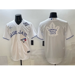 Men Toronto Blue Jays  26 Leafs White 2025 World Series With White Leafs Logo Cool Base Stitched Baseball Jersey