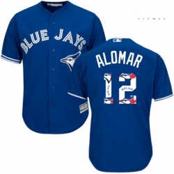 Mens Majestic Toronto Blue Jays 12 Roberto Alomar Authentic Blue Team Logo Fashion MLB Jersey