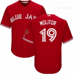 Mens Majestic Toronto Blue Jays 19 Paul Molitor Replica Scarlet Alternate Cool Base MLB Jersey