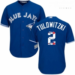 Mens Majestic Toronto Blue Jays 2 Troy Tulowitzki Authentic Blue Team Logo Fashion MLB Jersey