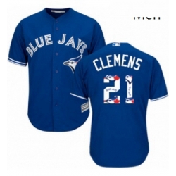 Mens Majestic Toronto Blue Jays 21 Roger Clemens Authentic Blue Team Logo Fashion MLB Jersey