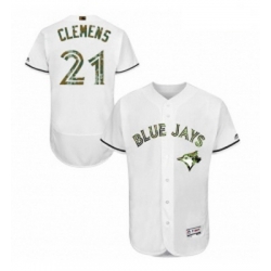 Mens Majestic Toronto Blue Jays 21 Roger Clemens Authentic White 2016 Memorial Day Fashion Flex Base Jersey