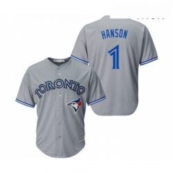 Mens Toronto Blue Jays 1 Alen Hanson Replica Grey Road Baseball Jersey 