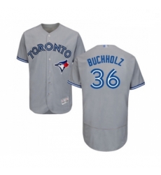 Mens Toronto Blue Jays 36 Clay Buchholz Grey Road Flex Base Authentic Collection Baseball Jersey