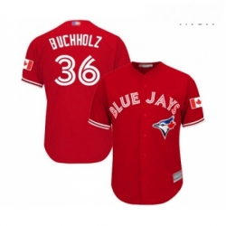 Mens Toronto Blue Jays 36 Clay Buchholz Replica Scarlet Alternate Cool Base Baseball Jersey 