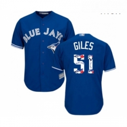 Mens Toronto Blue Jays 51 Ken Giles Authentic Blue Team Logo Fashion Baseball Jersey 