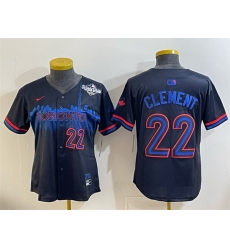 Women Toronto Blue Jays 22 Ernie Clement Navy 2025 World Series City Connect Limited Stitched Baseball Jersey 