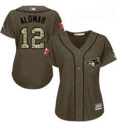 Womens Majestic Toronto Blue Jays 12 Roberto Alomar Replica Green Salute to Service MLB Jersey