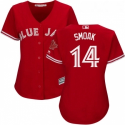 Womens Majestic Toronto Blue Jays 14 Justin Smoak Authentic Scarlet Alternate MLB Jersey