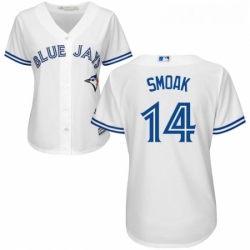 Womens Majestic Toronto Blue Jays 14 Justin Smoak Replica White Home MLB Jersey