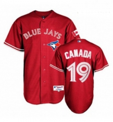 Womens Majestic Toronto Blue Jays 19 Jose Bautista Replica Red Canada Day MLB Jersey