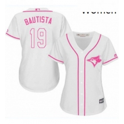 Womens Majestic Toronto Blue Jays 19 Jose Bautista Replica White Fashion Cool Base MLB Jersey