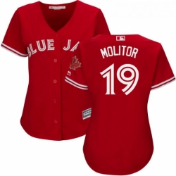 Womens Majestic Toronto Blue Jays 19 Paul Molitor Replica Scarlet Alternate MLB Jersey