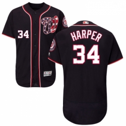 Mens Majestic Washington Nationals 34 Bryce Harper Navy Blue Alternate Flex Base Authentic Collection MLB Jersey