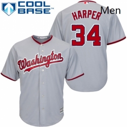 Mens Majestic Washington Nationals 34 Bryce Harper Replica Grey Road Cool Base MLB Jersey