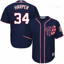 Mens Majestic Washington Nationals 34 Bryce Harper Replica Navy Blue Alternate 2 Cool Base MLB Jersey