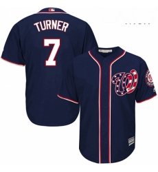 Mens Majestic Washington Nationals 7 Trea Turner Replica Navy Blue Alternate 2 Cool Base MLB Jersey