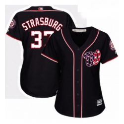 Womens Majestic Washington Nationals 37 Stephen Strasburg Authentic Navy Blue Alternate 2 Cool Base MLB Jersey