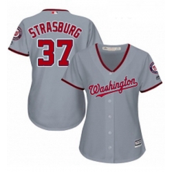 Womens Majestic Washington Nationals 37 Stephen Strasburg Replica Grey Road Cool Base MLB Jersey