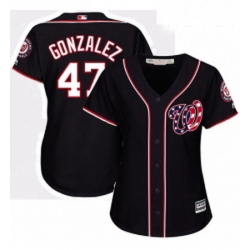 Womens Majestic Washington Nationals 47 Gio Gonzalez Replica Navy Blue Alternate 2 Cool Base MLB Jersey