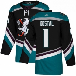 Mens Adidas Anaheim Ducks 1 Lukas Dostal Authentic Black Teal Third NHL Jersey 