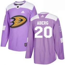 Mens Adidas Anaheim Ducks 20 Pontus Aberg Purple Authentic Fights Cancer Stitched NHL Jersey 