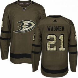 Mens Adidas Anaheim Ducks 21 Chris Wagner Authentic Green Salute to Service NHL Jersey 