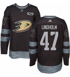 Mens Adidas Anaheim Ducks 47 Hampus Lindholm Premier Black 1917 2017 100th Anniversary NHL Jersey 