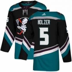 Mens Adidas Anaheim Ducks 5 Korbinian Holzer Authentic Black Teal Third NHL Jersey 