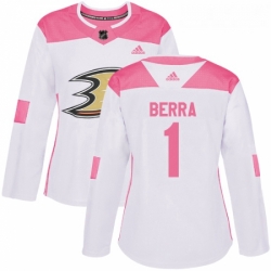 Womens Adidas Anaheim Ducks 1 Reto Berra Authentic WhitePink Fashion NHL Jersey 