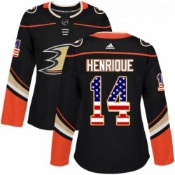 Womens Adidas Anaheim Ducks 14 Adam Henrique Authentic Black USA Flag Fashion NHL Jersey 