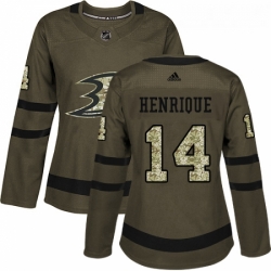 Womens Adidas Anaheim Ducks 14 Adam Henrique Authentic Green Salute to Service NHL Jersey 