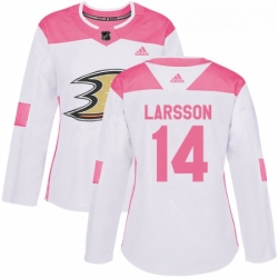 Womens Adidas Anaheim Ducks 14 Jacob Larsson Authentic WhitePink Fashion NHL Jersey 