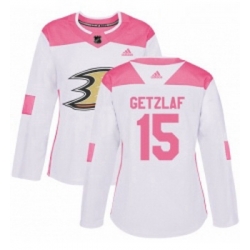 Womens Adidas Anaheim Ducks 15 Ryan Getzlaf Authentic WhitePink Fashion NHL Jersey 