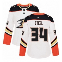 Womens Adidas Anaheim Ducks 34 Sam Steel Authentic White Away NHL Jersey 